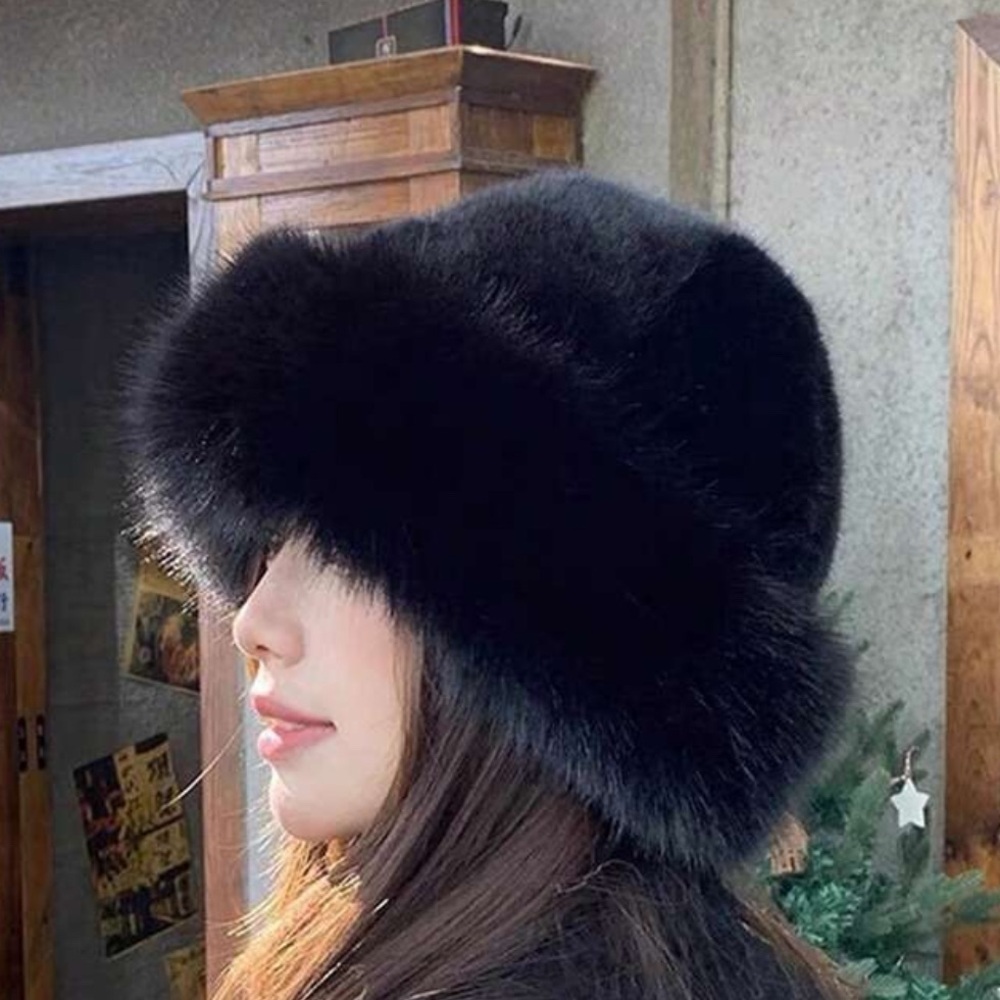 Black Faux Fur Russian-Style Bucket Hat - Women